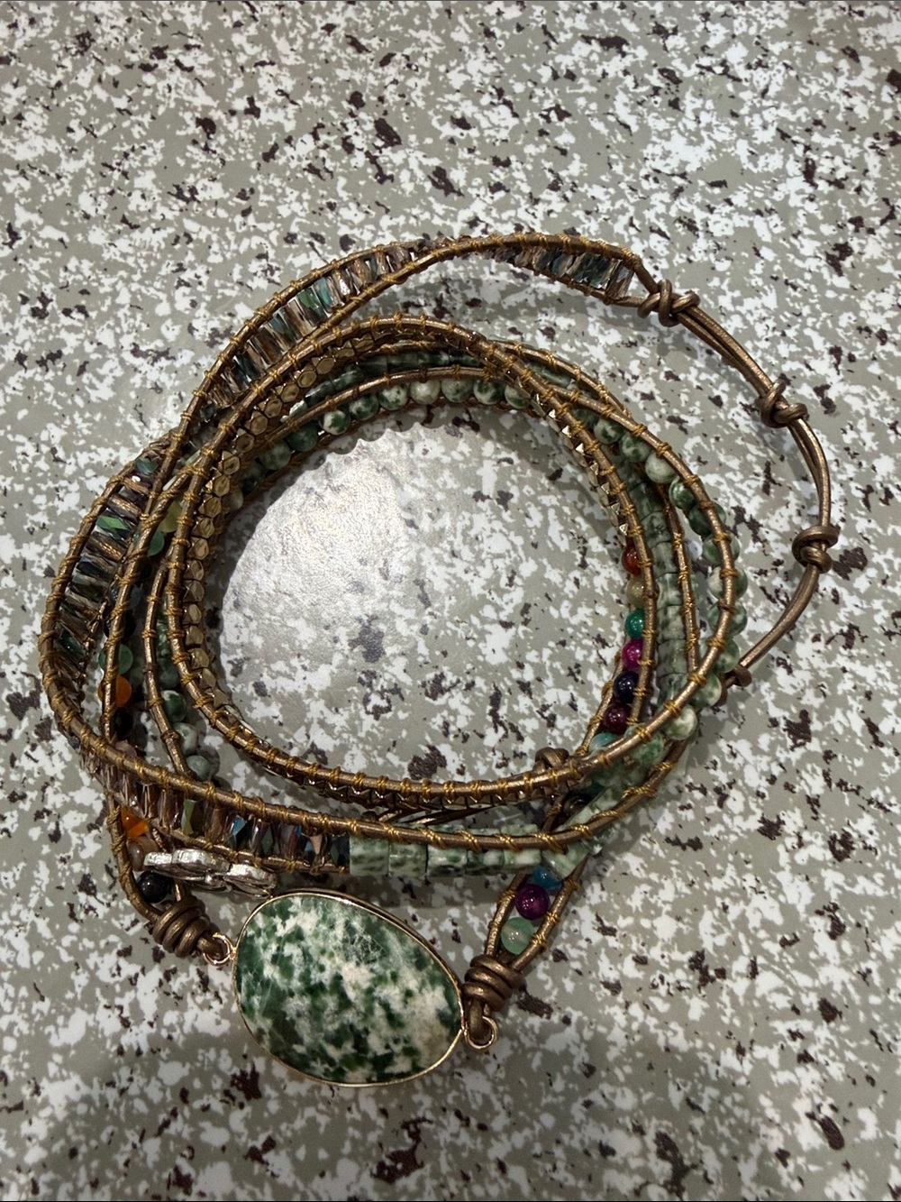 Green Jasper-like  Multi-Strand Wrap Bracelet